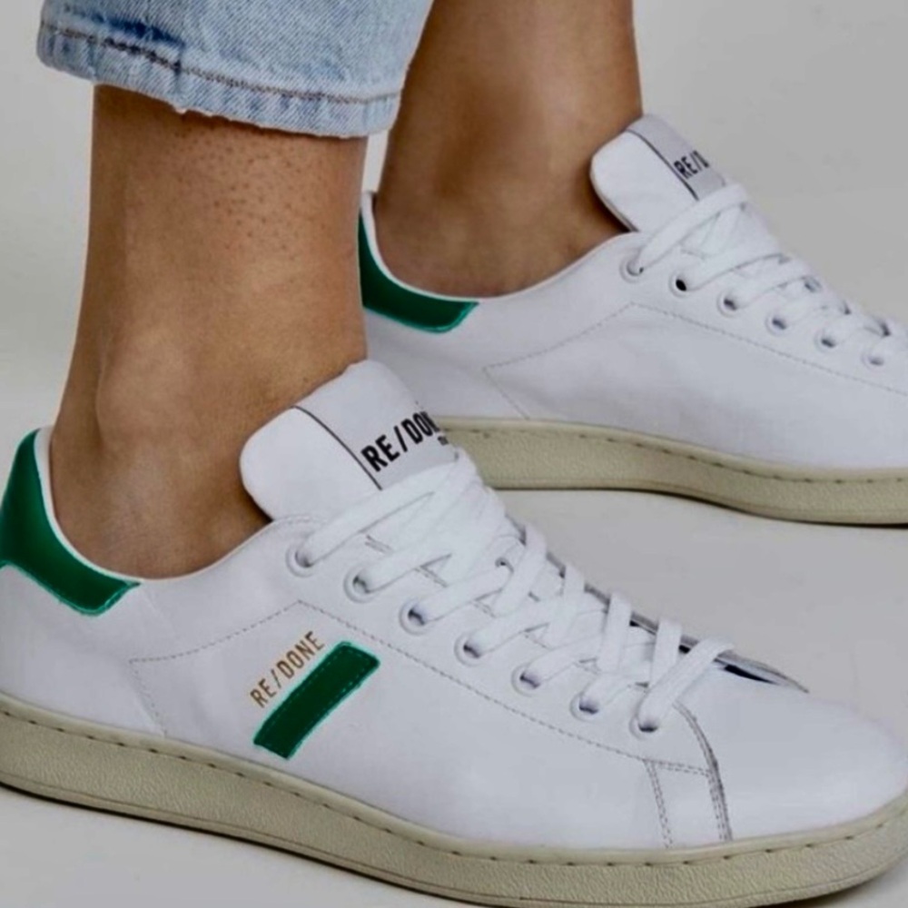 Re/Done 70’s Tennis Sneakers with Green Accents Size US 9 & EU 39